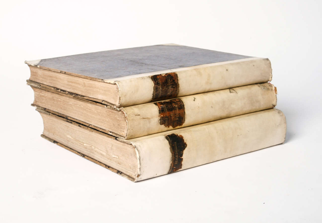 European 18th Century Large Vellum Books in a Three Volume Set For Sale