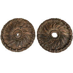 Antique Pair of Hand-Carved Medallions