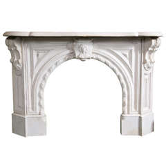 Antique Victorian White Marble Arched  Mantel