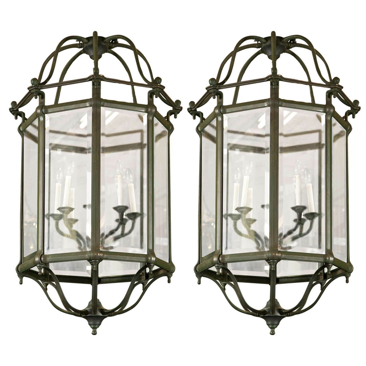 Vintage Beveled Glass Lantern Style Chandeliers