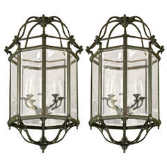 Vintage Beveled Glass Lantern Style Chandeliers