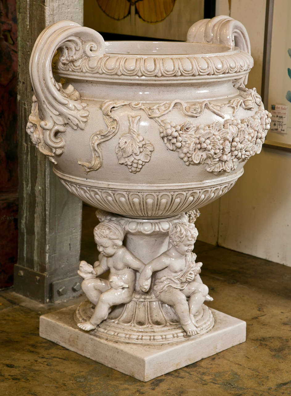 Large Pair of Terracotta Glazed Urns For Sale at 1stdibs