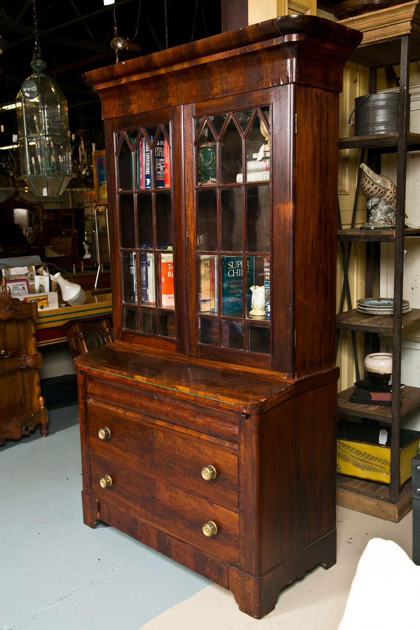 Antique Empire Secretary In Flamed Mahogany For Sale at 1stDibs