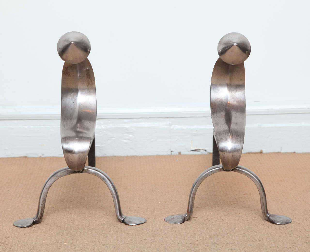 English Stylish Pair of Arts and Crafts Andirons For Sale