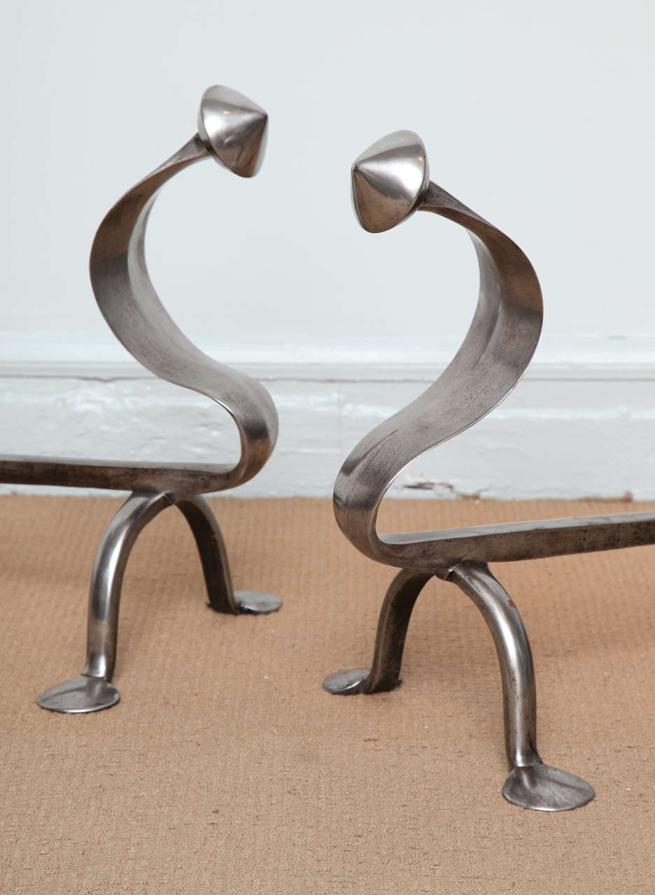 Stylish Pair of Arts and Crafts Andirons For Sale 2