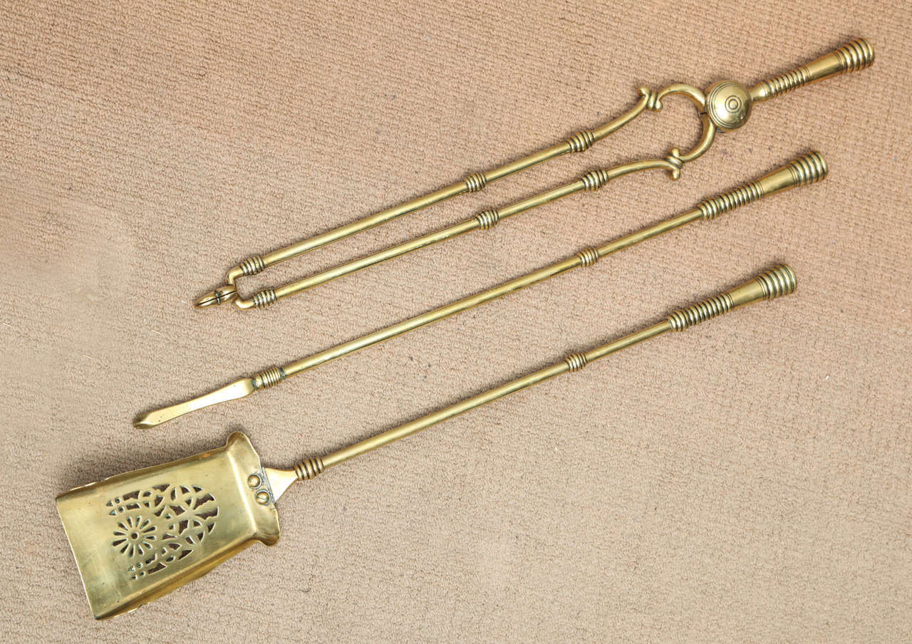 Set of English Brass Fire Tools