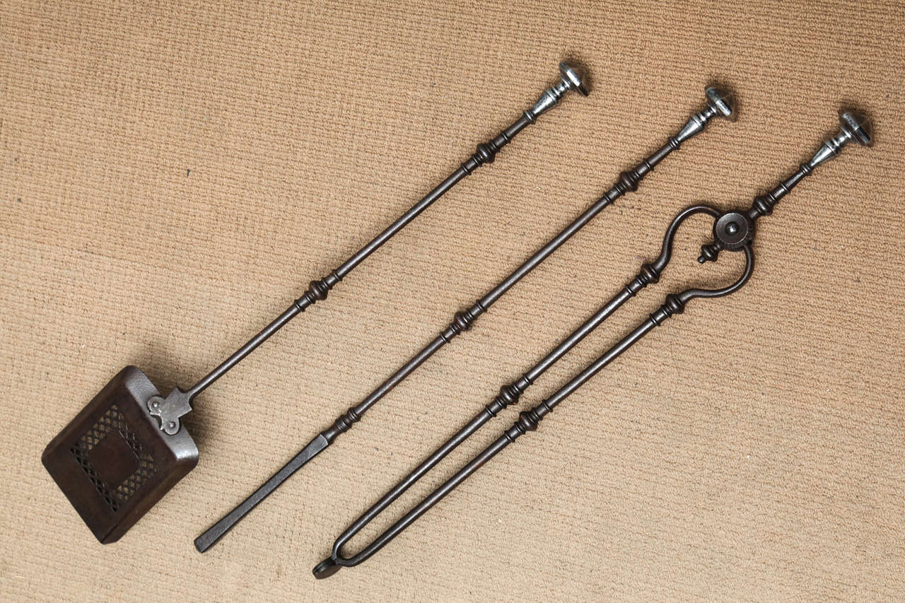 Set of George III Two Tone Steel Fire Tools 1