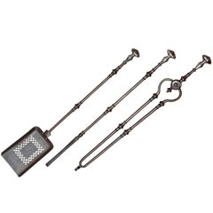 Set of George III Two Tone Steel Fire Tools