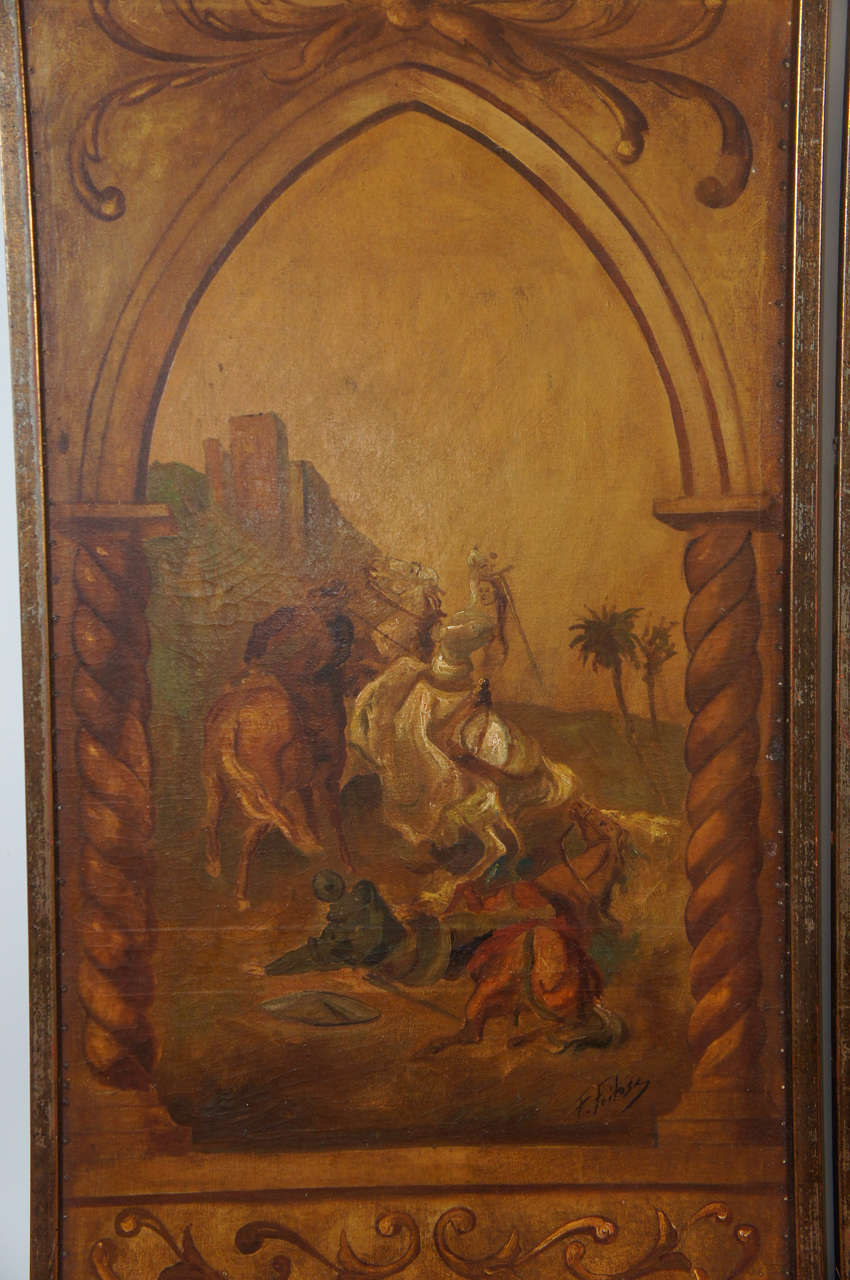 Gothic Style Painted Canvas Panels In Good Condition In Sheffield, MA