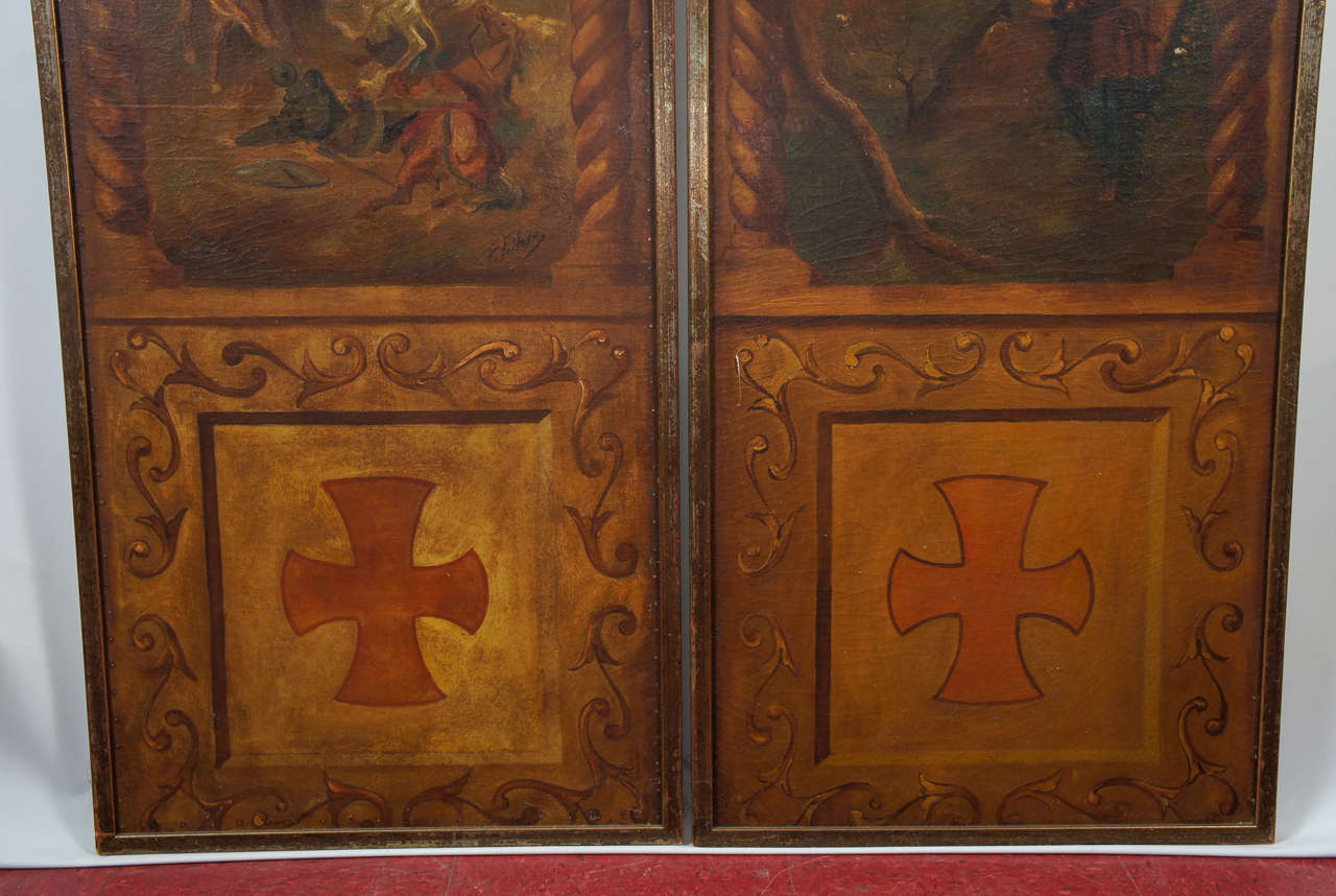 19th Century Gothic Style Painted Canvas Panels