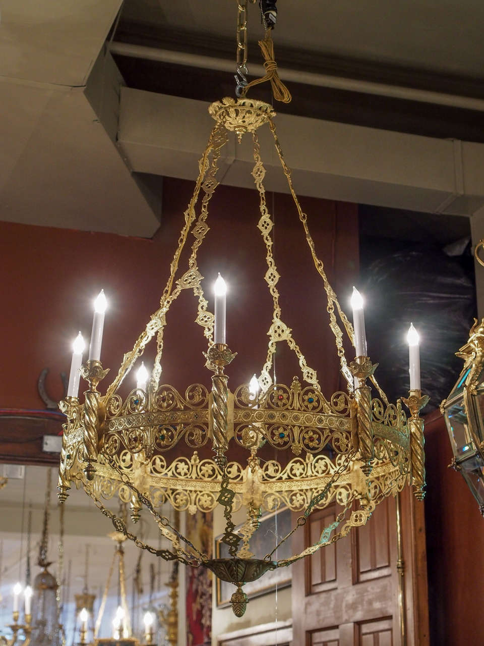 French Antique Early 19th Century Gothic Bronze Chandelier