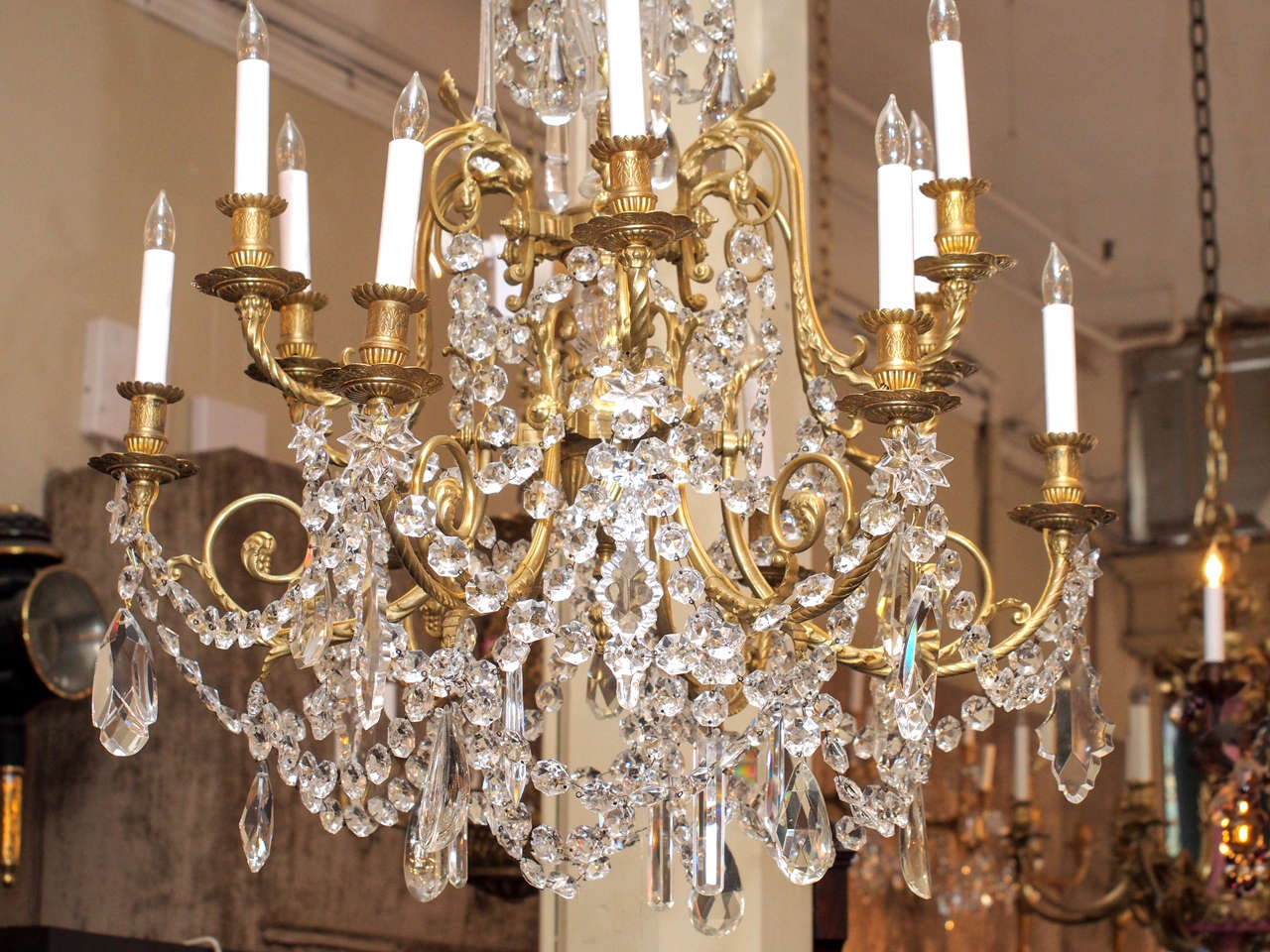 Antique French Crystal and Bronze Baccarat Chandelier, circa 1890-1900 1
