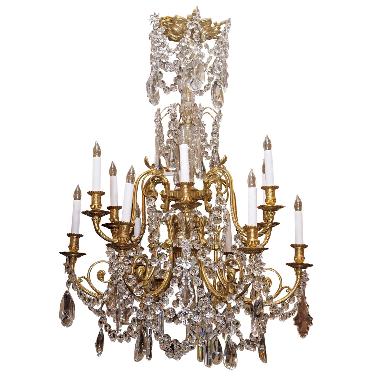 Antique French Crystal and Bronze Baccarat Chandelier, circa 1890-1900