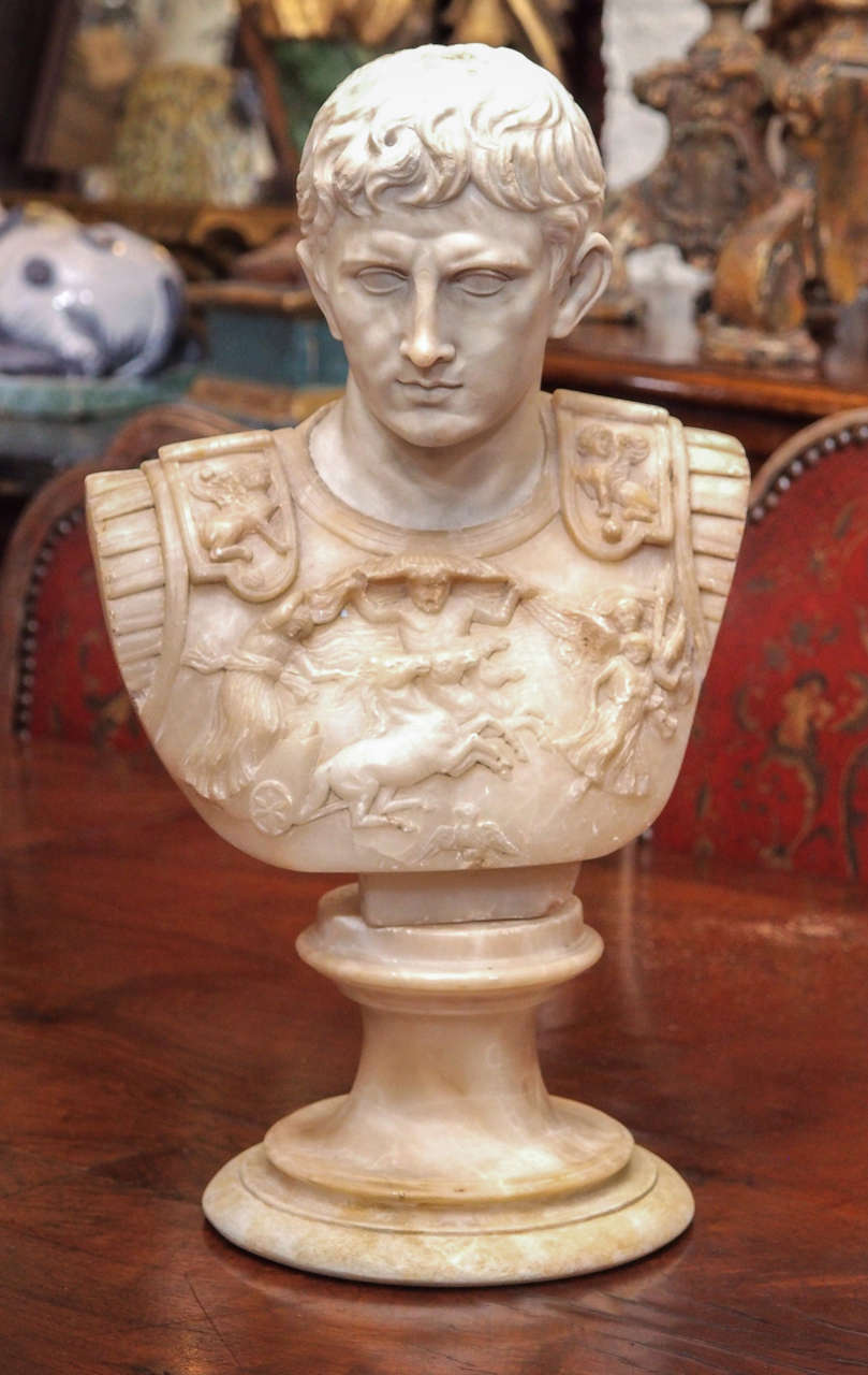 19th c. Grand Tour Alabaster bust on pedestal of Caesar.