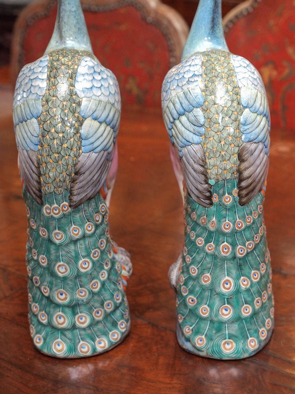 Pair of Chinese Export Famille Rose Peacocks 3