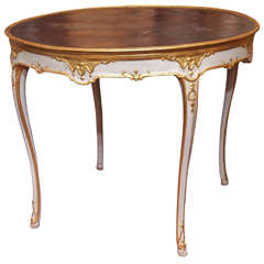 Italian Louis XV Tooled Leather Topped Painted and Parcel Gilt Round Table
