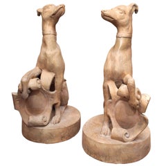 Pair of Terra Cotta Whippets with Shields