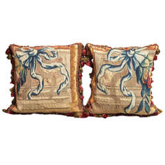 Pair of 17th Century, Aubusson Tapestry Fragments Now as Pillows