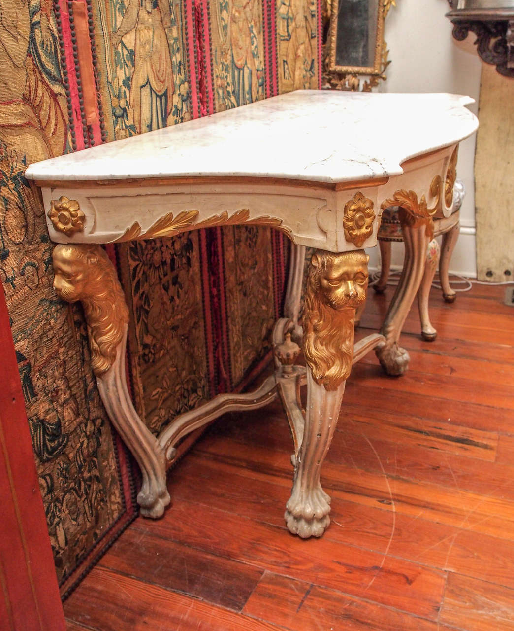 19th Century Continental Painted and Parcel Gilt Console Table 3