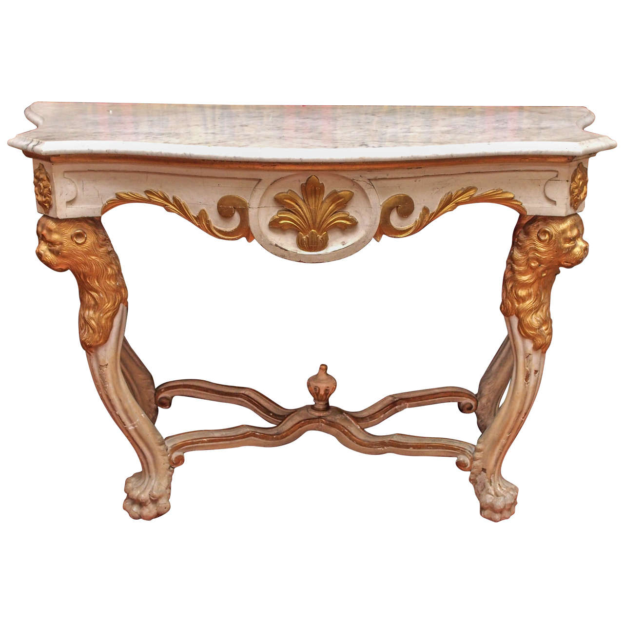 19th Century Continental Painted and Parcel Gilt Console Table