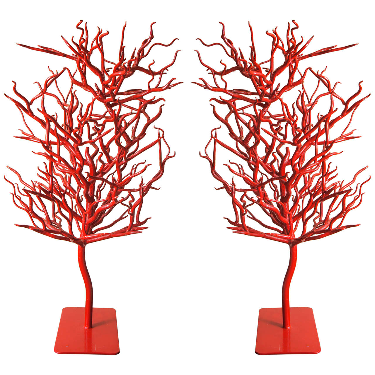 Pair of Red Wrought Trees