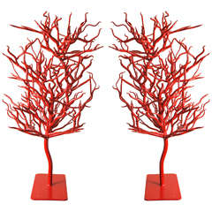 Pair of Red Wrought Trees