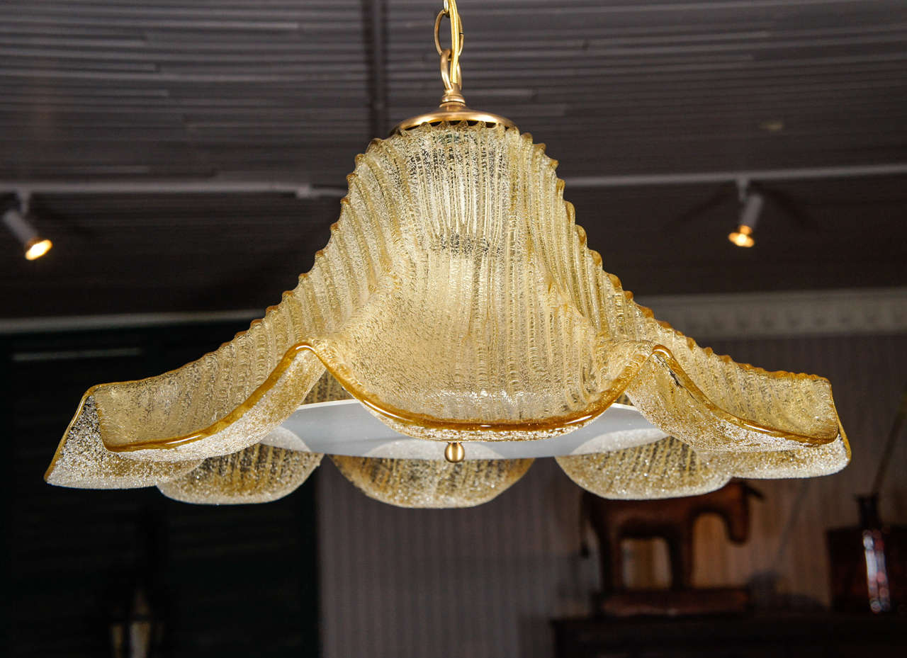 golden murano glass pendant lamp in the form of a flower - white diffuser added - rewired with 5' chain and canopy