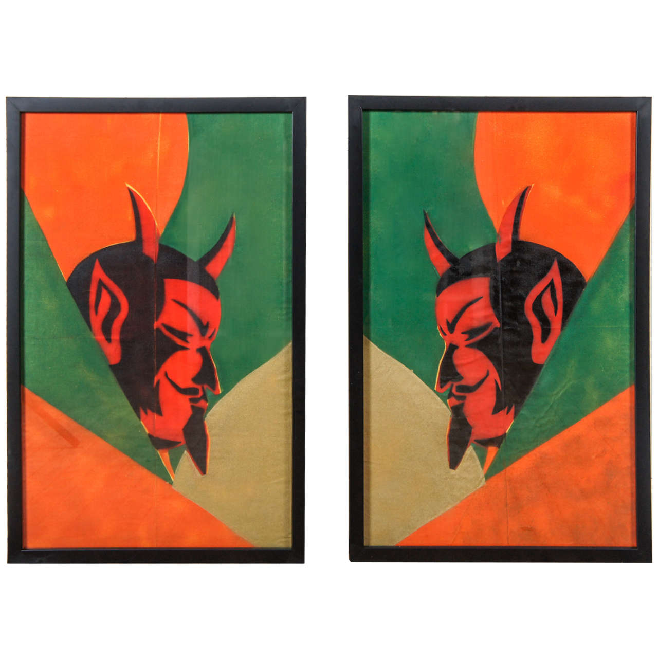 Pair of Silk Screen Carnival Devils, 1960s