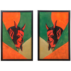 Pair of Silk Screen Carnival Devils, 1960s
