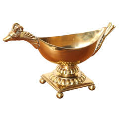 Italian Solid Brass Vessel with Rams Head and Birdtail Finial