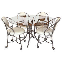 Chrome Faux Bamboo Dining Chairs & Table by Jansen