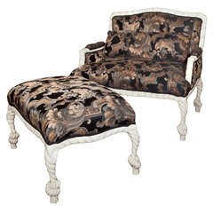 Hollywood Regency Style Painted Lounge with Stool