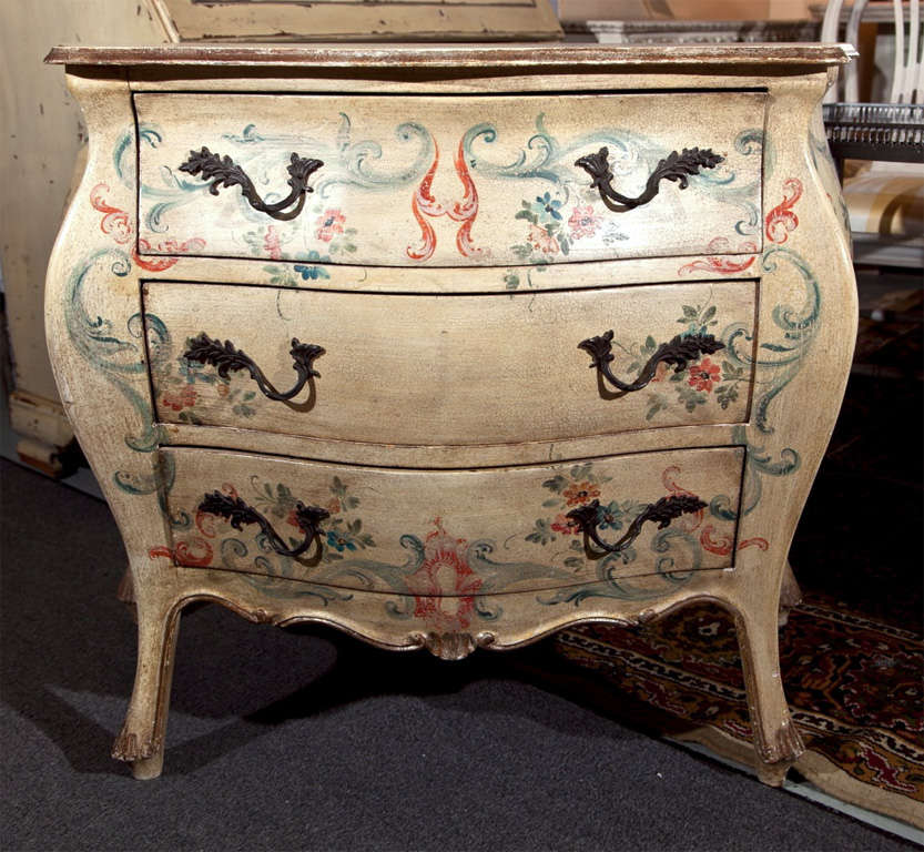 American Venetian Style Painted Bombe Chest