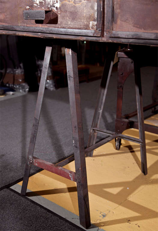 20th Century Industrial Metal Trestle Writing Desk