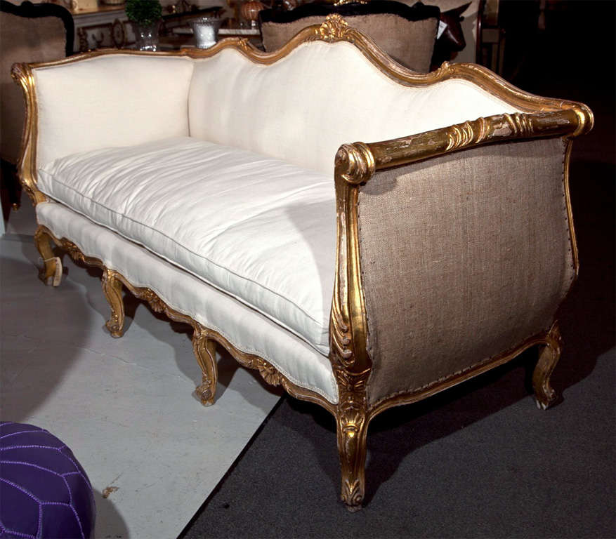 French Rococo Style Giltwood Canape Sofa In Good Condition In Stamford, CT