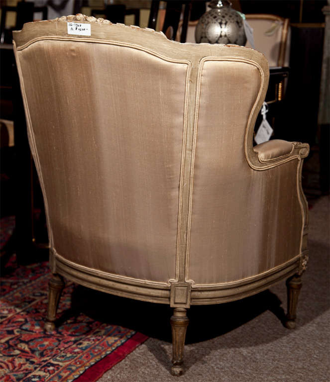 Pair of French Louis XVI Style Bergere Chairs in Fine Painted and Gilt Finish 3