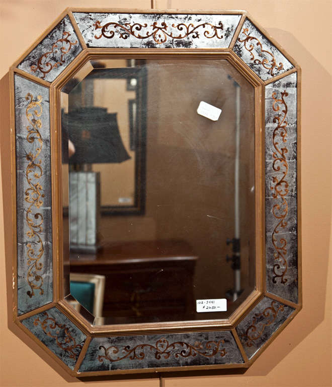 Argentine  French Églomisé Mirror Circa 1940's by Maison Jansen Bronze Framed
