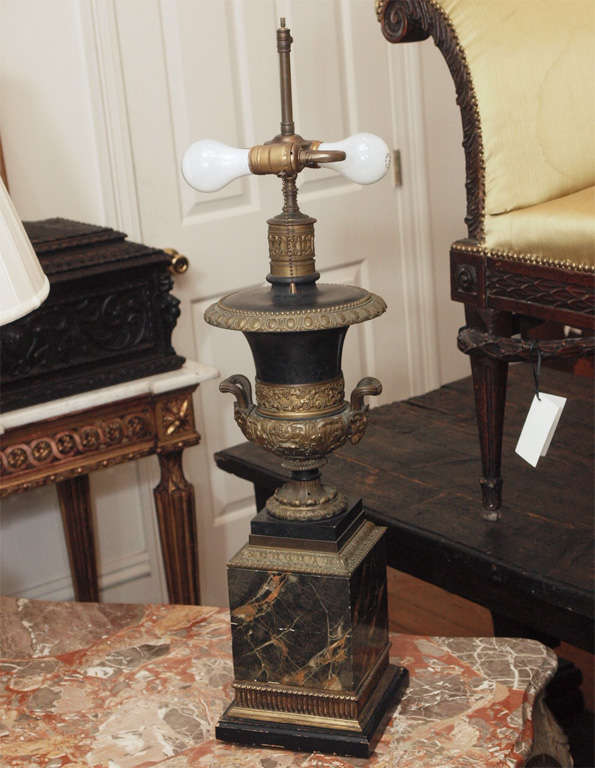 French PAIR OF CAMPANIA FORM URNS AS LAMPS For Sale