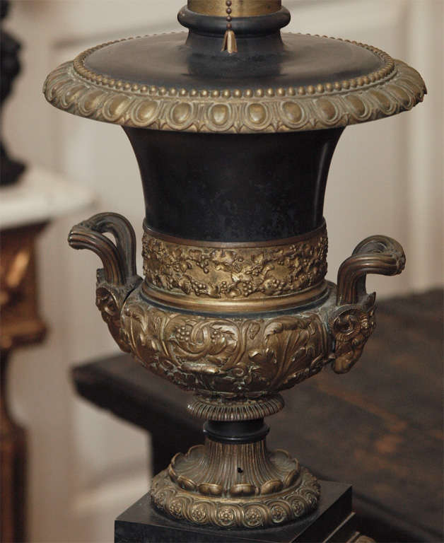 PAIR OF CAMPANIA FORM URNS AS LAMPS For Sale 1