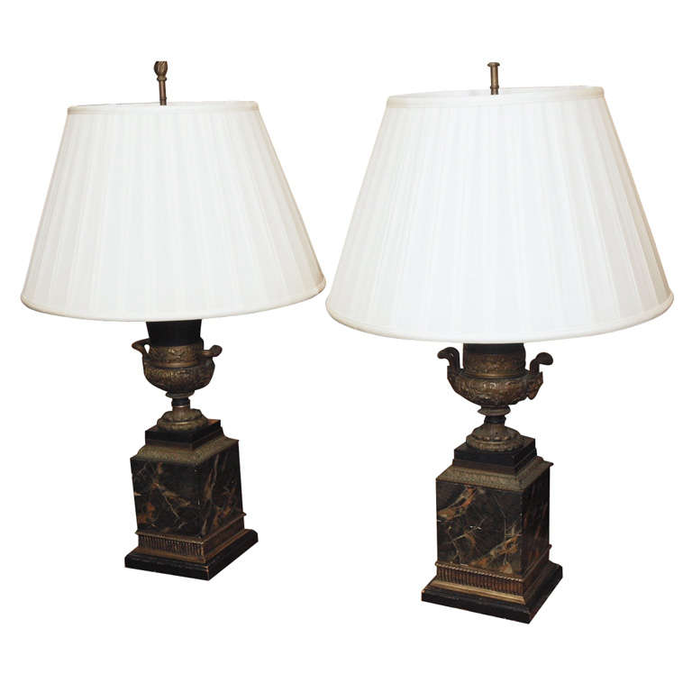 PAIR OF CAMPANIA FORM URNS AS LAMPS For Sale