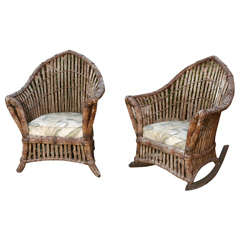 Pair of 1920's Rush Chairs Made by Karpen