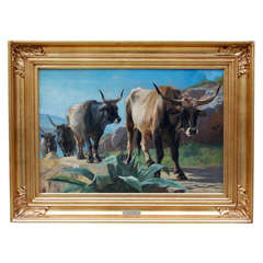 Oxen in Arrid Landscape by Mackeprang