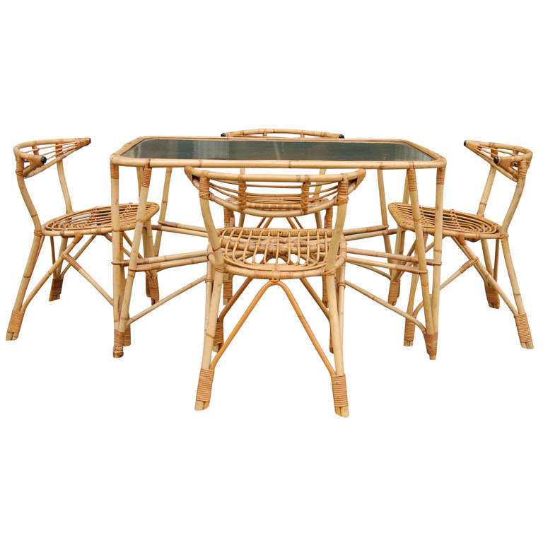 5Piece Rattan Dining Set at 1stdibs