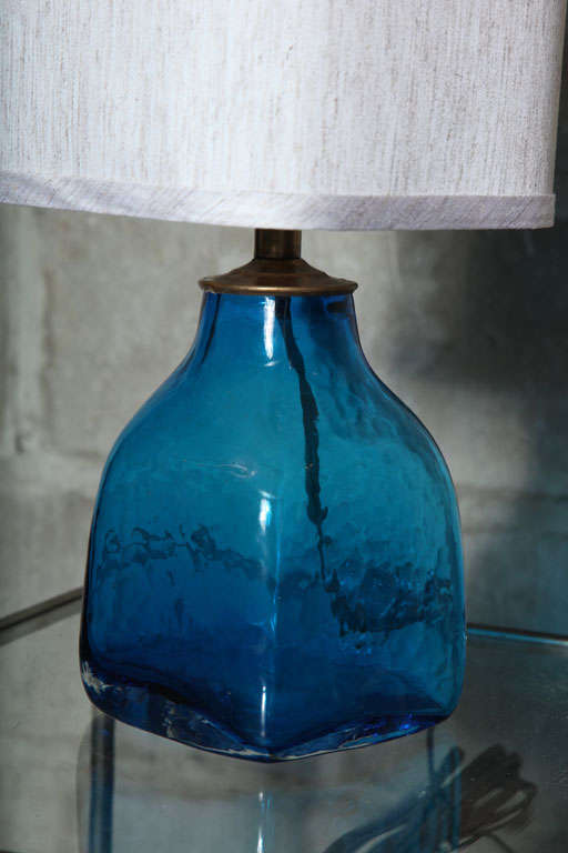 American Pair of Blue Blenko Style Table Lamps