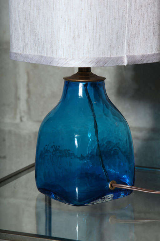 Mid-20th Century Pair of Blue Blenko Style Table Lamps