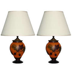 Pair of Petite Galle Style Glass Table Lamps