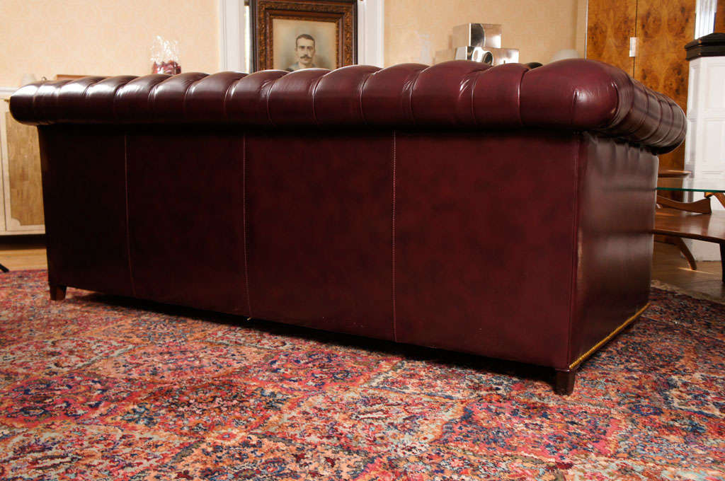 Chesterfield Sofa In Merlot/plum Leather With Brass Nails In Excellent Condition In Canaan, CT