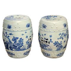 Pair of Chinese Garden Seats in Blue and White Porcelain