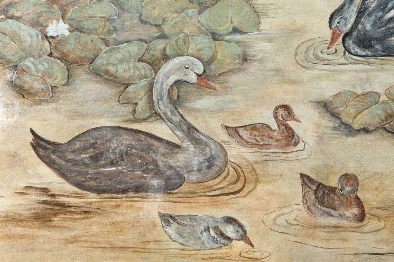 French Family of Swans Wall Panel in the Manner of Jean Dunand For Sale