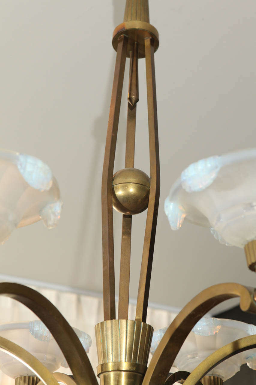 20th Century Petitot Chandelier with Waterfall Opaline Shades For Sale